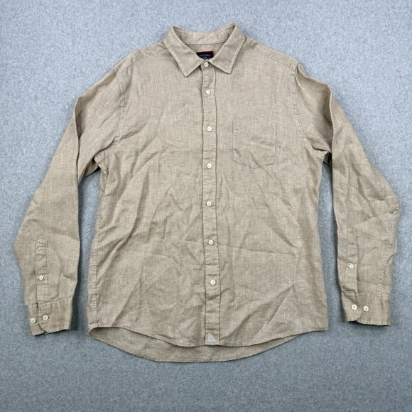 Untuckit Shirt Mens Large Tan 100% Linen Slim Fit Wrinkle Resistant Button Up - Picture 1 of 11